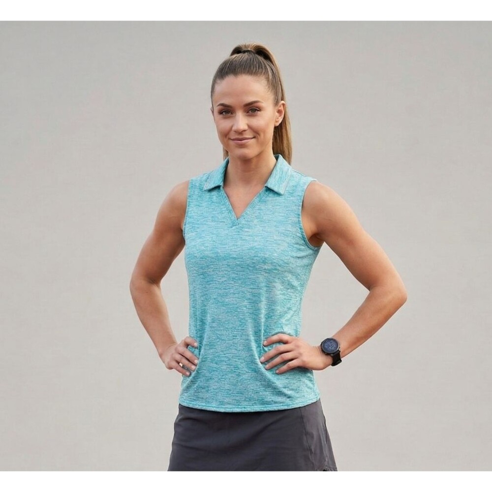 ❤️Skechers Go WALK Womens XLarge Aqua Space Dye Sleeveless Polo Shirt❤️